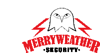 a logo for merryweather security with an eagle and lightning