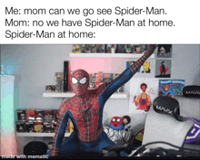 a meme of a spider-man standing in front of a mavic gaming chair