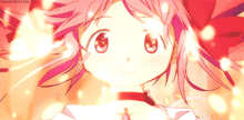 a close up of a pink haired anime character with a watermark that says omayocelestia