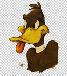 a drawing of a duck sticking its tongue out