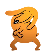 a cartoon drawing of an orange dog with a black outline