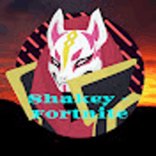 a fox with a lightning bolt on its face is in a circle with the words shakey fortnite on it .