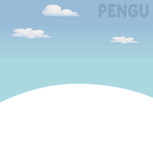 a penguin is skiing down a snowy hill with the word pengu behind it
