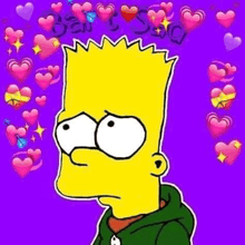 bart simpson is standing in front of a purple background with hearts .
