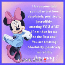 a picture of minnie mouse with a message that says i love you