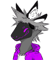 a drawing of a furry character with a purple hoodie