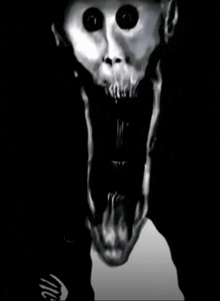 a black and white drawing of a monster with a long mouth
