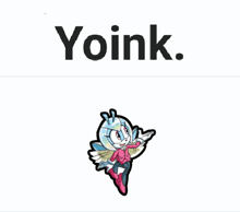 a cartoon character is being held by a yellow glove and says yoink