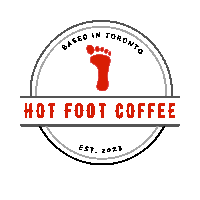 a logo for hot foot coffee has a footprint on it