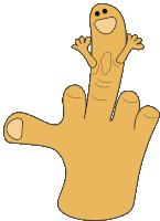 a cartoon drawing of a finger with a smiley face on top