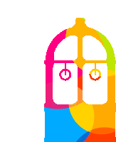 a rainbow colored drawing of a door with the letter o in the middle