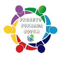 a colorful logo for projeto jornada jovem with a globe in the middle