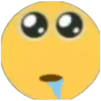 a yellow smiley face with big eyes and a drop of water coming out of its mouth