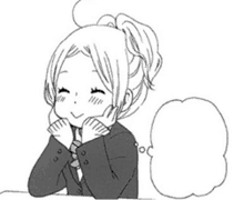 a black and white drawing of a girl with a speech bubble above her head