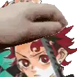 a close up of a person 's hand holding a cartoon character 's face .