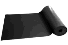 a roll of black rubber on a white background .