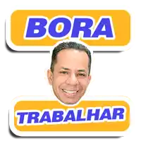 a sticker with a man 's head and the words bora trabalhar