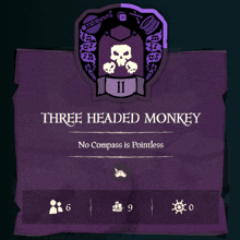 a purple sign that says three headed monkey