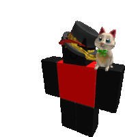 a black roblox character with a top hat and a white cat on his shoulder