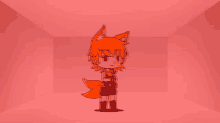 a cartoon character with a fox tail is standing in a room