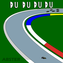 a cartoon drawing of a race track with the words du du du du