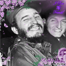 a black and white photo with purple flowers and the words i love my friends on the bottom