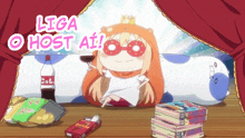 a cartoon of a girl with a crown on her head and the words liga o host ai