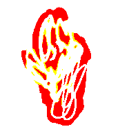 a drawing of a red and yellow flame with a white outline