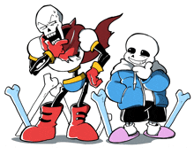 a cartoon of papyrus and sans standing next to each other on a white background