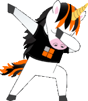 a cartoon unicorn with black and orange hair is covering its face