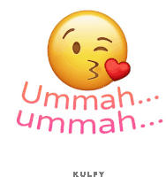 a yellow smiley face with a red heart and the words " ummah ... ummah ... " below it