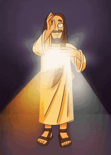 a cartoon of jesus taking a selfie with his cell phone