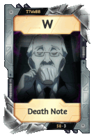 a card with a picture of a man drinking from a cup that says death note on it