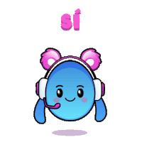 a cartoon character wearing headphones and giving a thumbs up with the word si above it