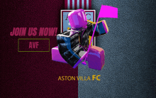 an advertisement for aston villa fc shows a purple character