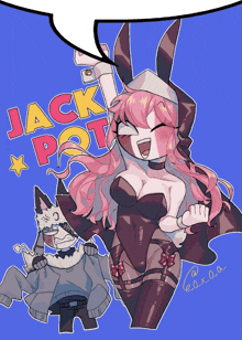 a cartoon drawing of a nun with bunny ears and the words jackpot