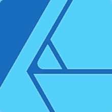 a blue triangle on a blue background with a white outline