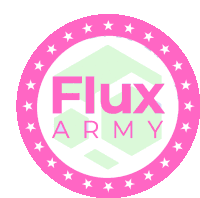 a pink circle with the words flux army in the center