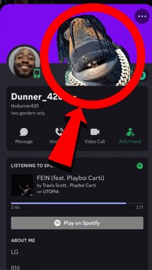 a screenshot of a person 's spotify profile with an arrow pointing to the play on spotify button