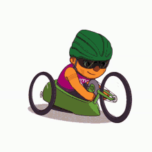 a cartoon drawing of a person riding a wheelchair