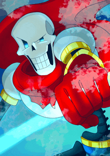 a cartoon drawing of papyrus with a red cape on