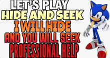 a poster with sonic the hedgehog and the words let 's play hide and seek