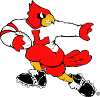 a cartoon of a red cardinal wearing a football uniform with the letter l on it