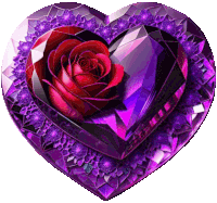 a purple heart with a red rose in the center