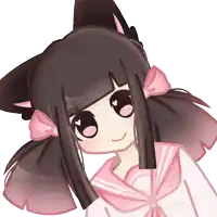 a drawing of a girl with black hair and pink bows in her hair