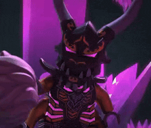 a lego ninjago character with horns and a skull on his chest