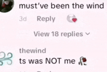 a screenshot of a facebook post that says `` must have been the wind '' .