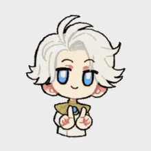 a cartoon drawing of a boy with white hair and blue eyes giving a thumbs up .