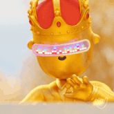 a statue of a man with a crown on his head and a glowing mouth