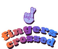 a logo for fingers crossed with a hand giving a rock sign